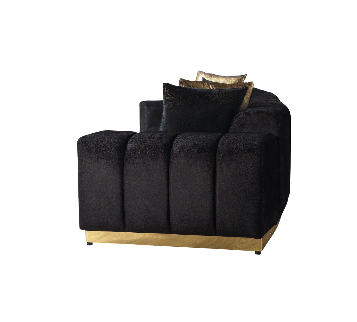 Anne Black Velvet Curved Sectional sofa detailed fabric and stitching