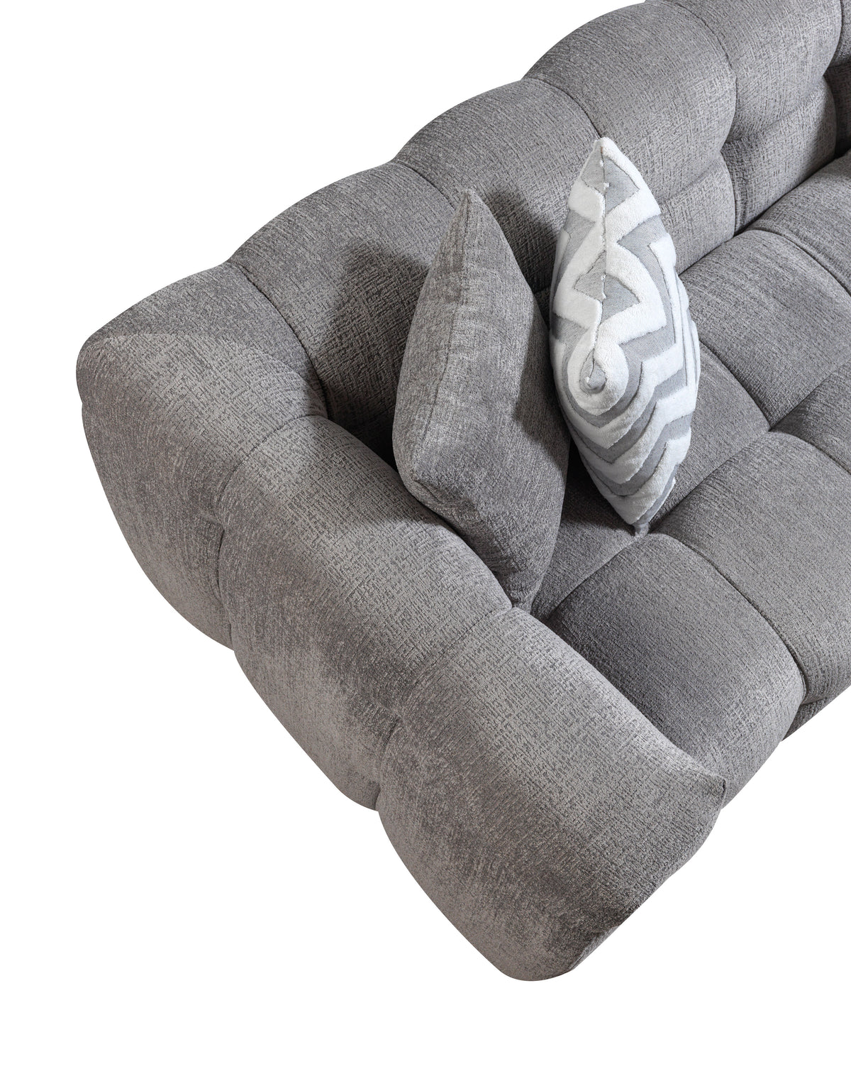 living area with Lili Gray Bouclé RAF Sectional Sofa