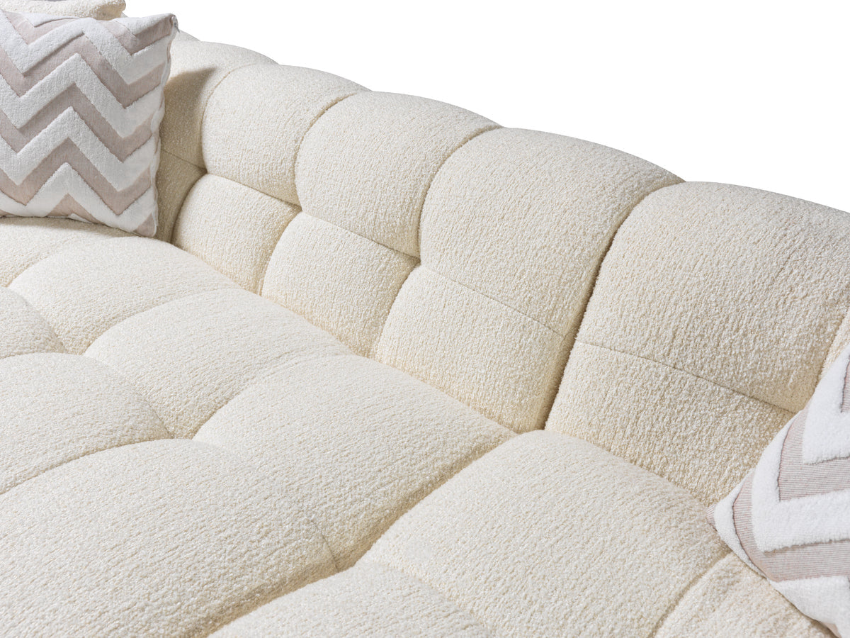 fabric texture close shot of Lili Ivory Boucle RAF sectional