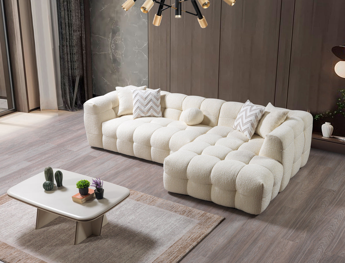 room view with Lili Ivory Boucle RAF Sectional sofa