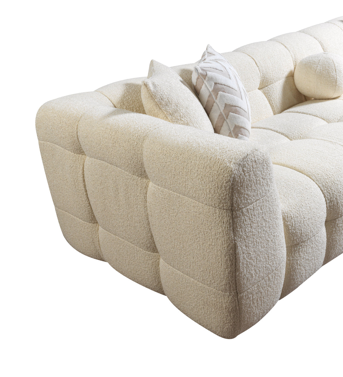 side perspective of Lili Ivory Boucle RAF sectional
