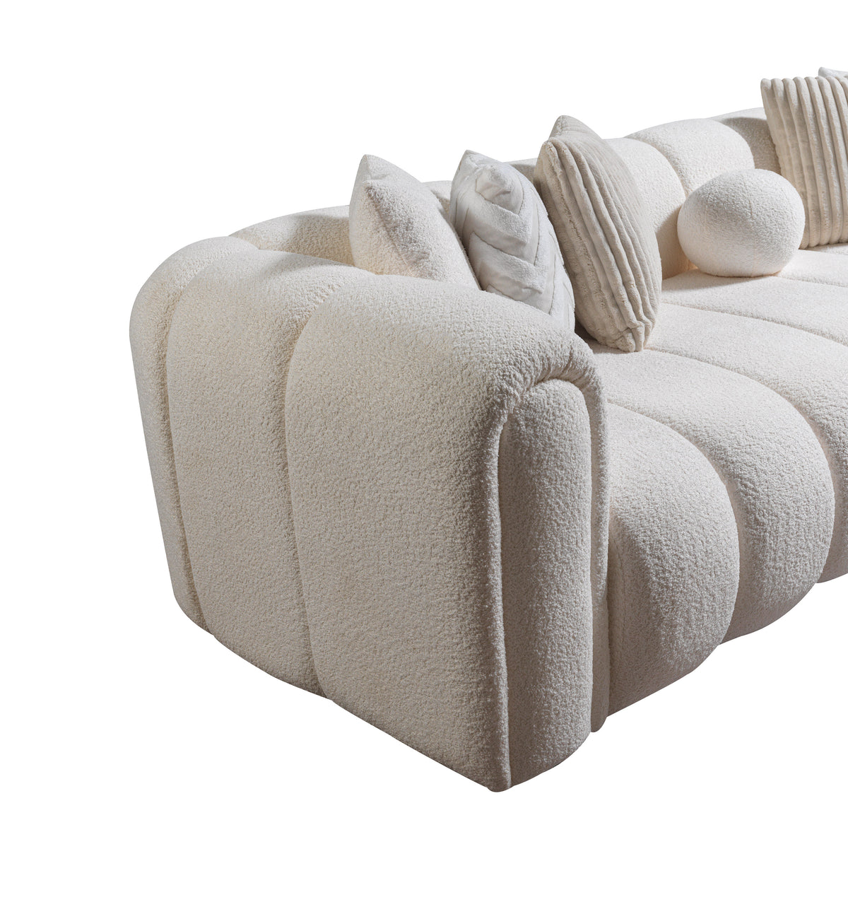 Side perspective of Elly Ivory Boucle Sectional