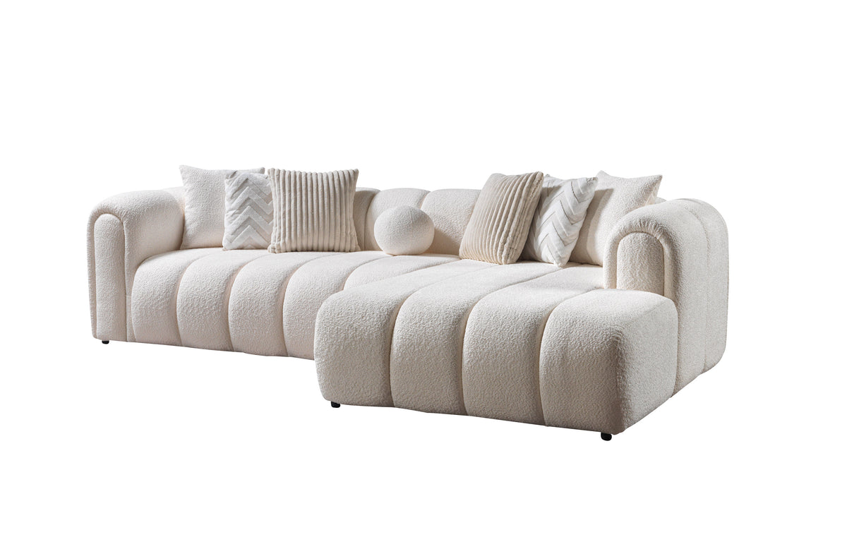 Front view of Elly Ivory Boucle RAF Sectional sofa