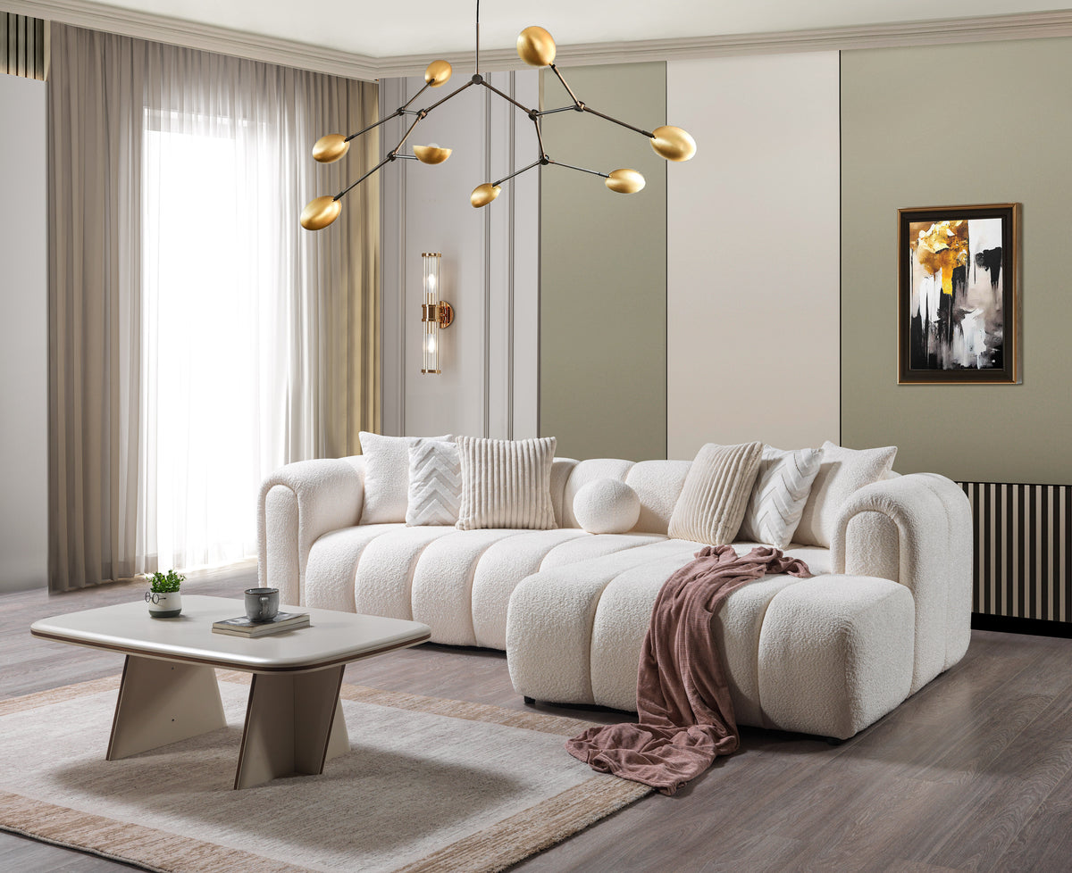 Room setting with Elly Ivory Boucle RAF Sectional sofa