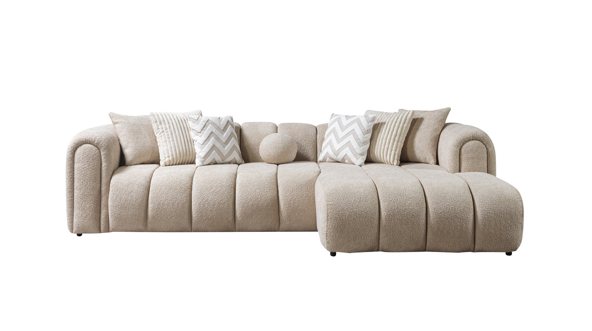 Living room featuring Elly Sand Boucle RAF sectional sofa
