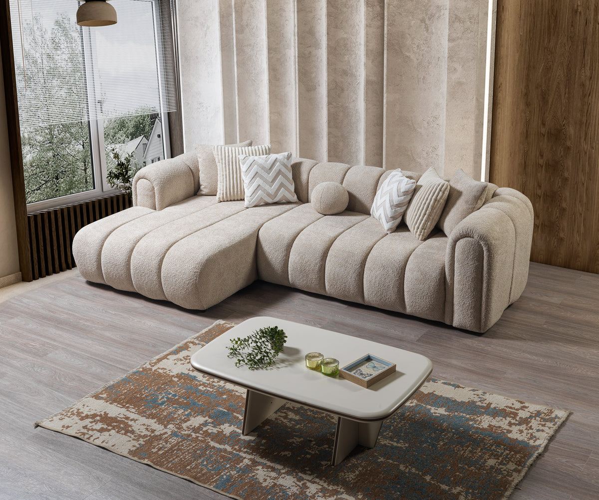 Elly Sand Boucle sectional sofa in living room setting