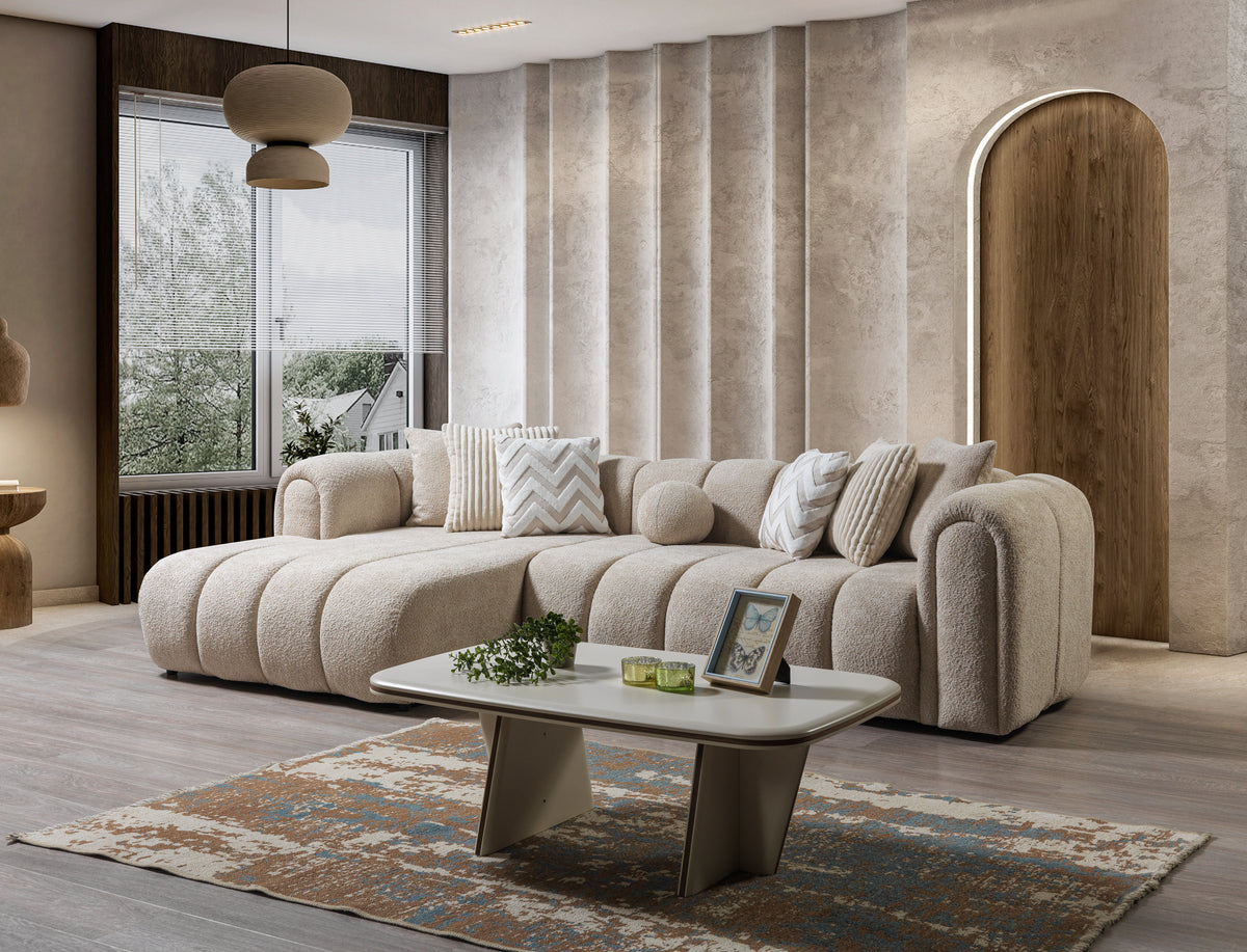Elly Sand Boucle sectional sofa fabric detail