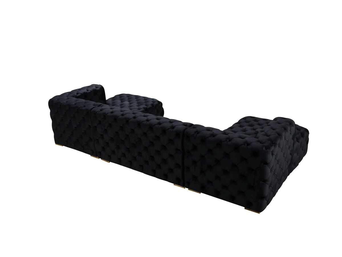 fabric texture detail of Seva Black Velvet Double Chaise Sectional sofa