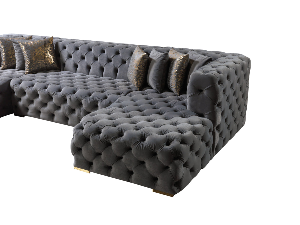 Detailed stitching on Seva Gray Velvet sectional