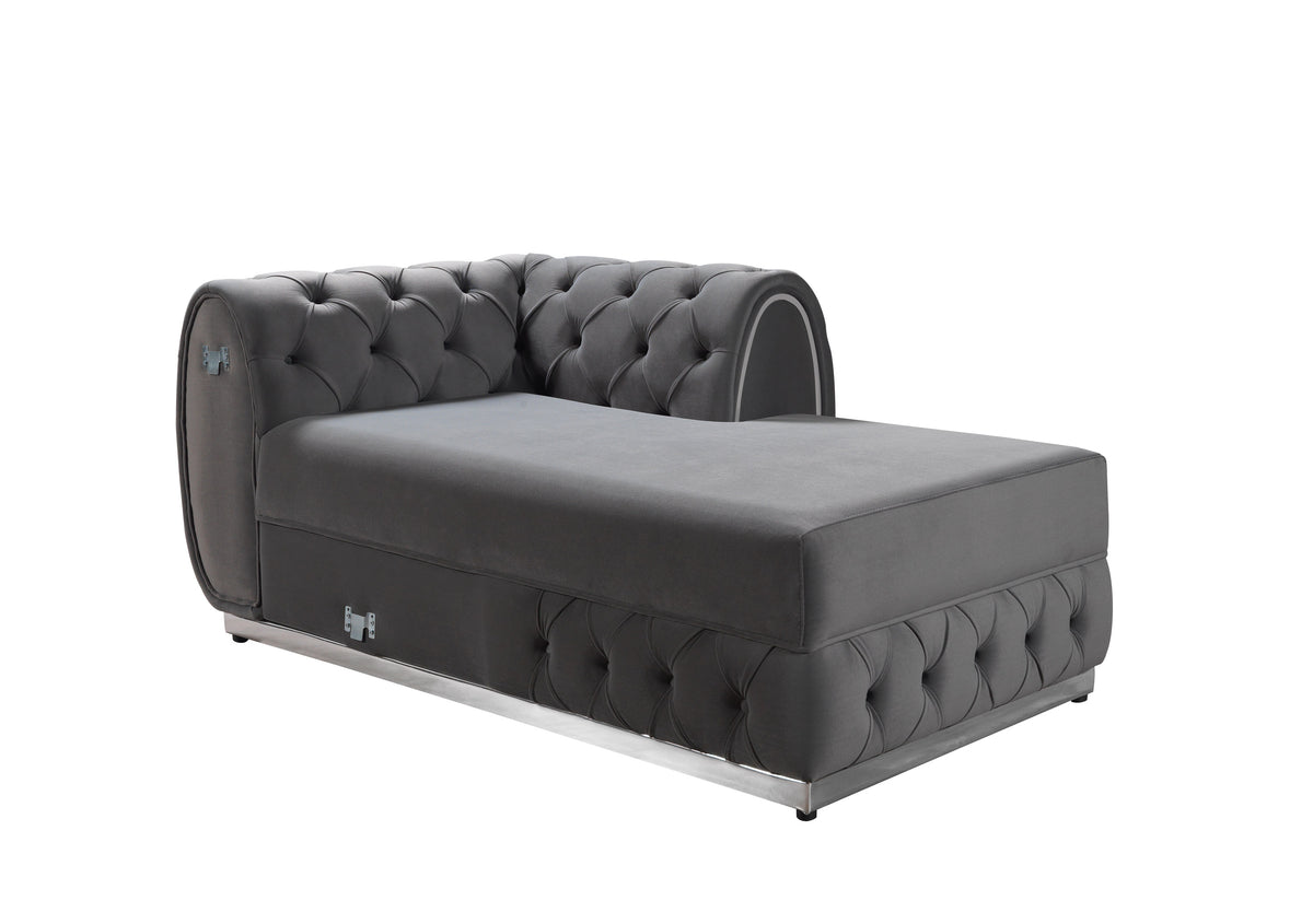 Side image of Oprah Gray Velvet Double Chaise Sectional