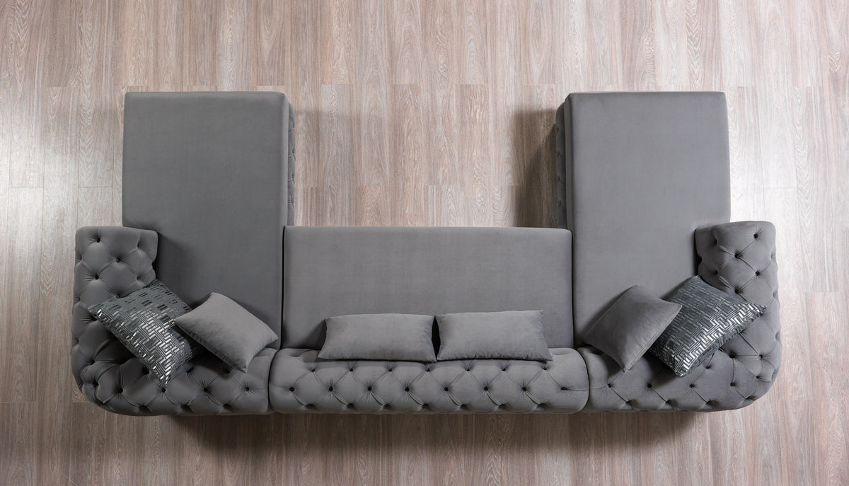 Side angle of Oprah Gray Velvet Double Chaise Sectional