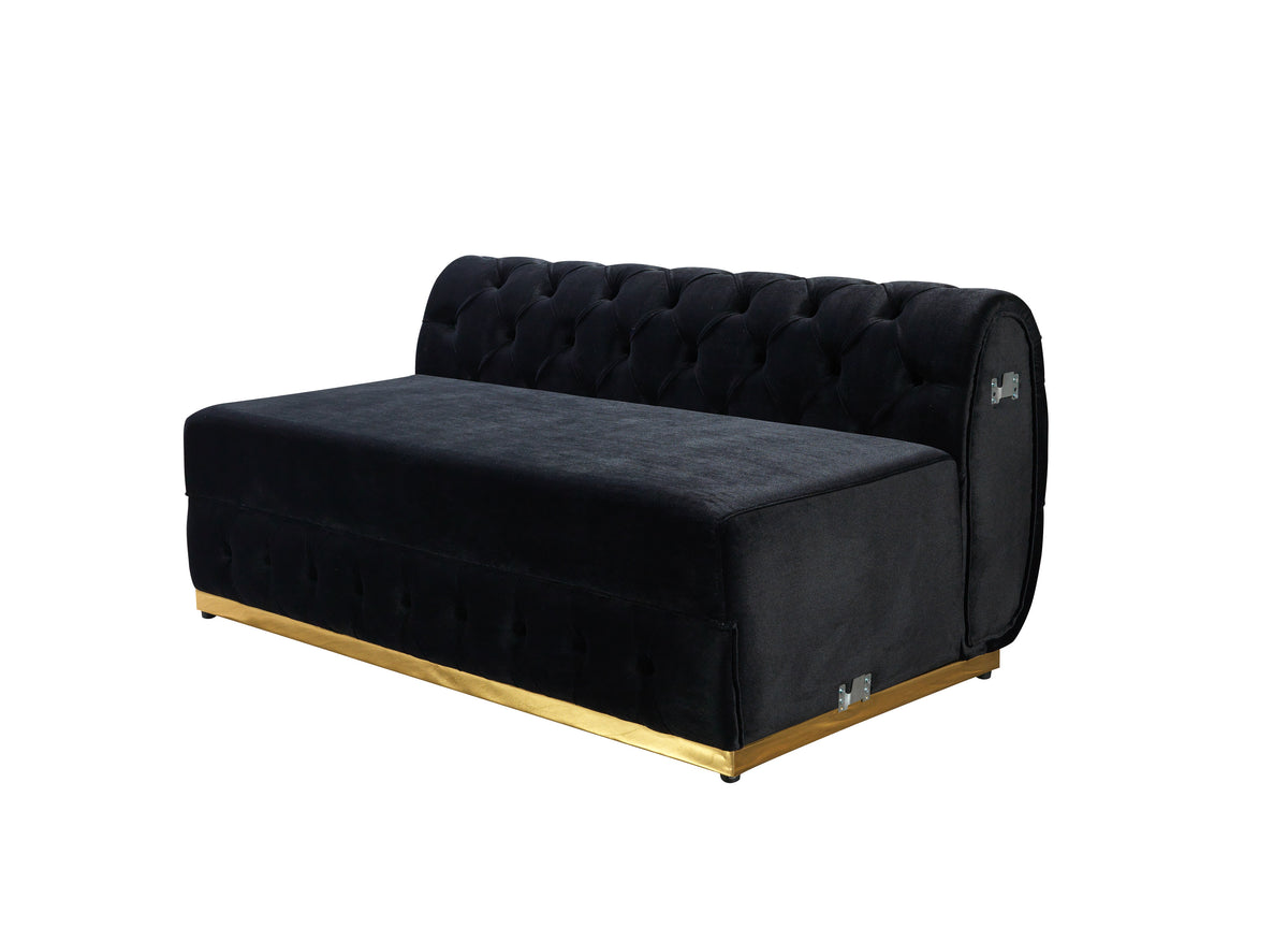 Side perspective showing sectional sofa legs