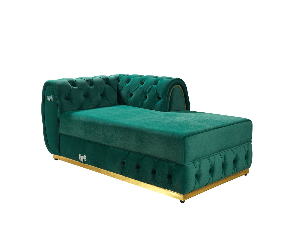 detail view of Oprah Green Velvet Double Chaise Sectional sectional sofa