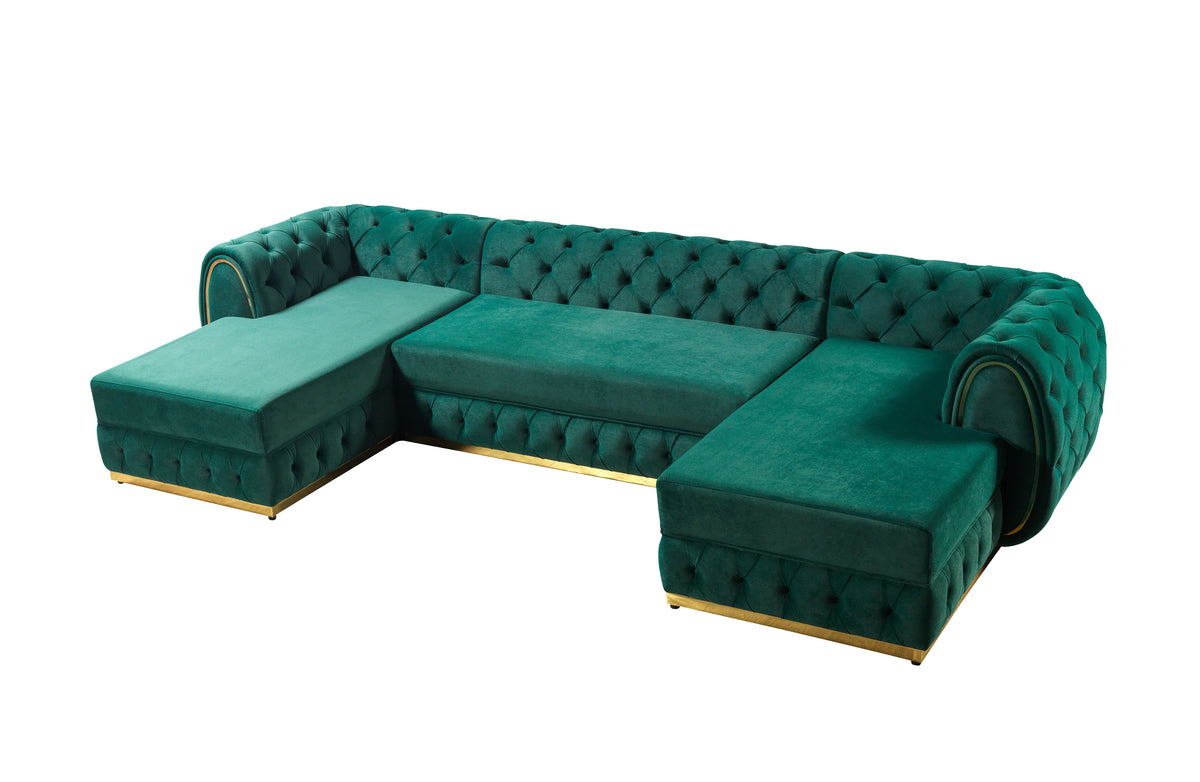 main view of Oprah Green Velvet Double Chaise Sectional sectional sofa