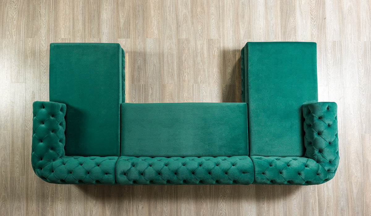 detail view of Oprah Green Velvet Double Chaise Sectional sectional sofa