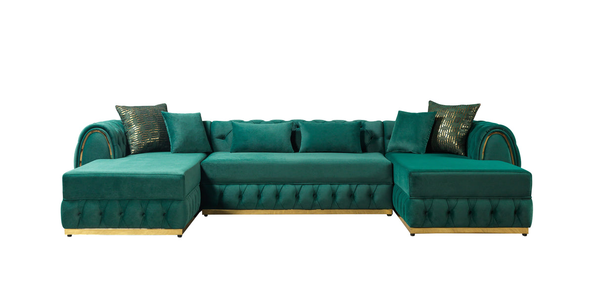 main view of Oprah Green Velvet Double Chaise Sectional sectional sofa