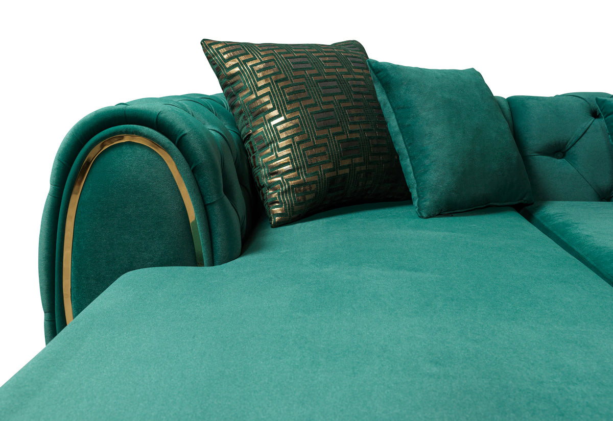 room view of Oprah Green Velvet Double Chaise Sectional sectional sofa