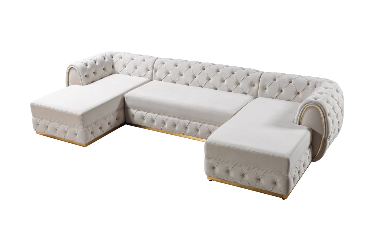 living room scene with ivory velvet sectional