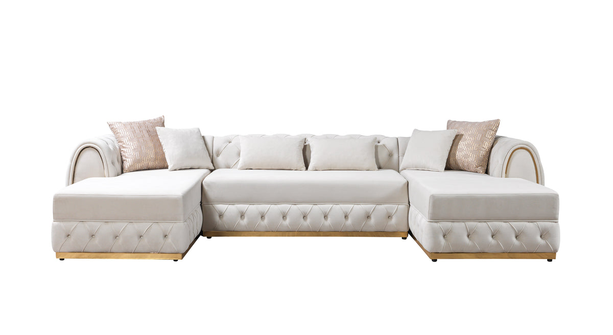 front angle view of Oprah Ivory Velvet Double Chaise Sectional