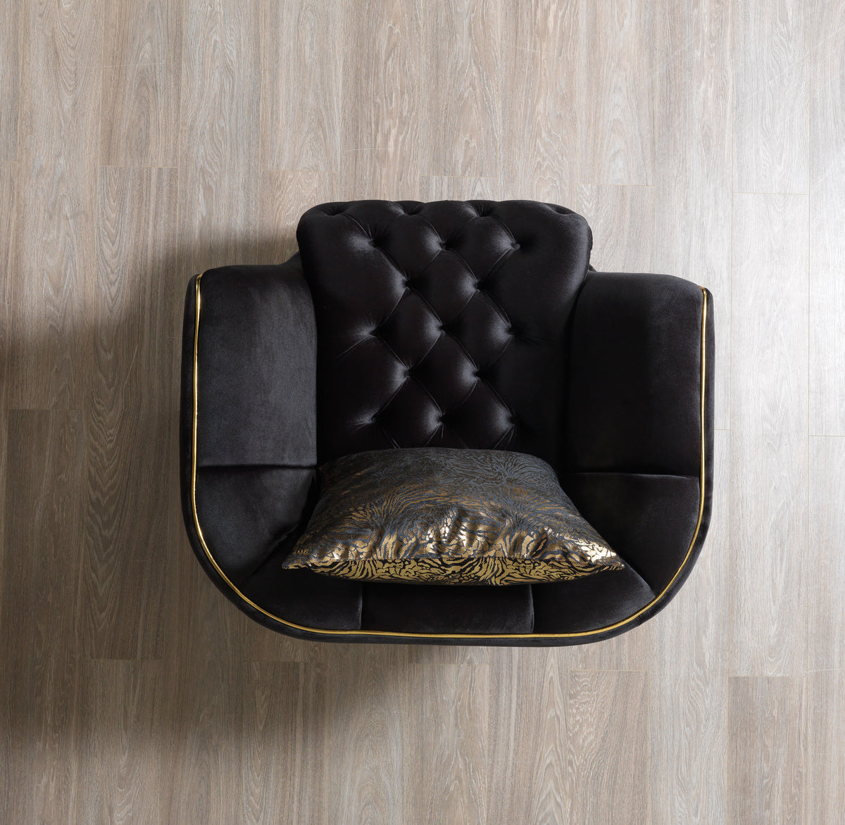 Jenny black velvet sofa and loveseat set front view