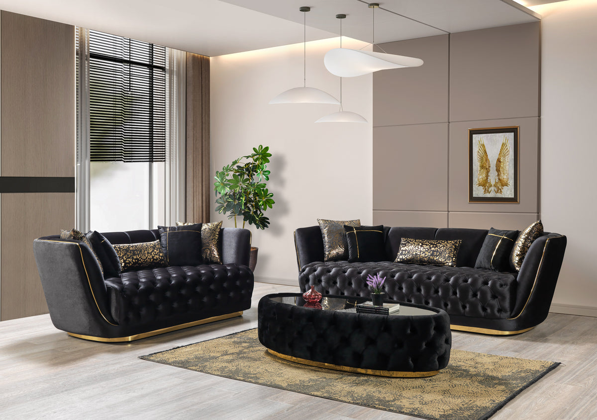 Jenny black velvet loveseat side view