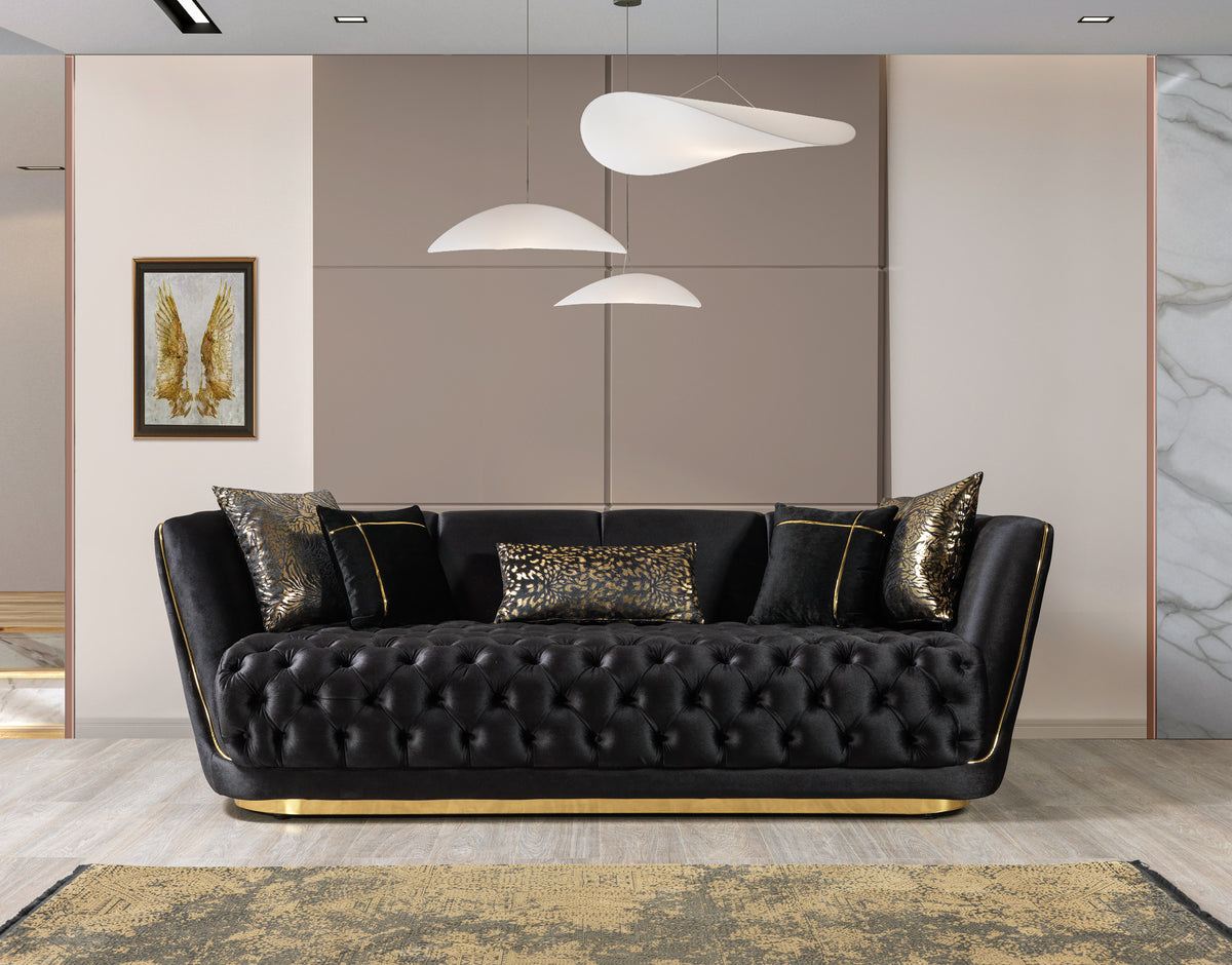 Side angle of Jenny black velvet loveseat