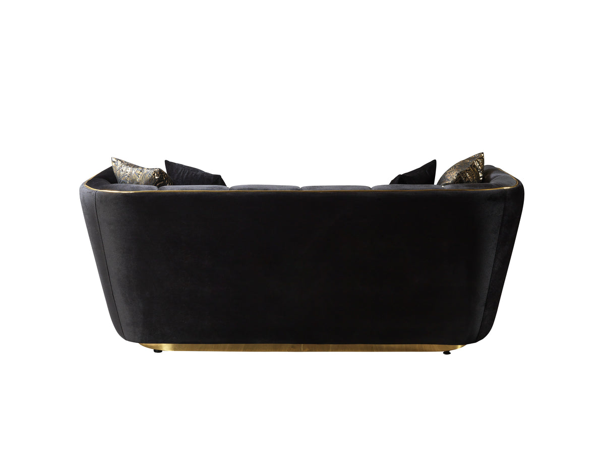 Jenny black velvet sofa and loveseat set front view