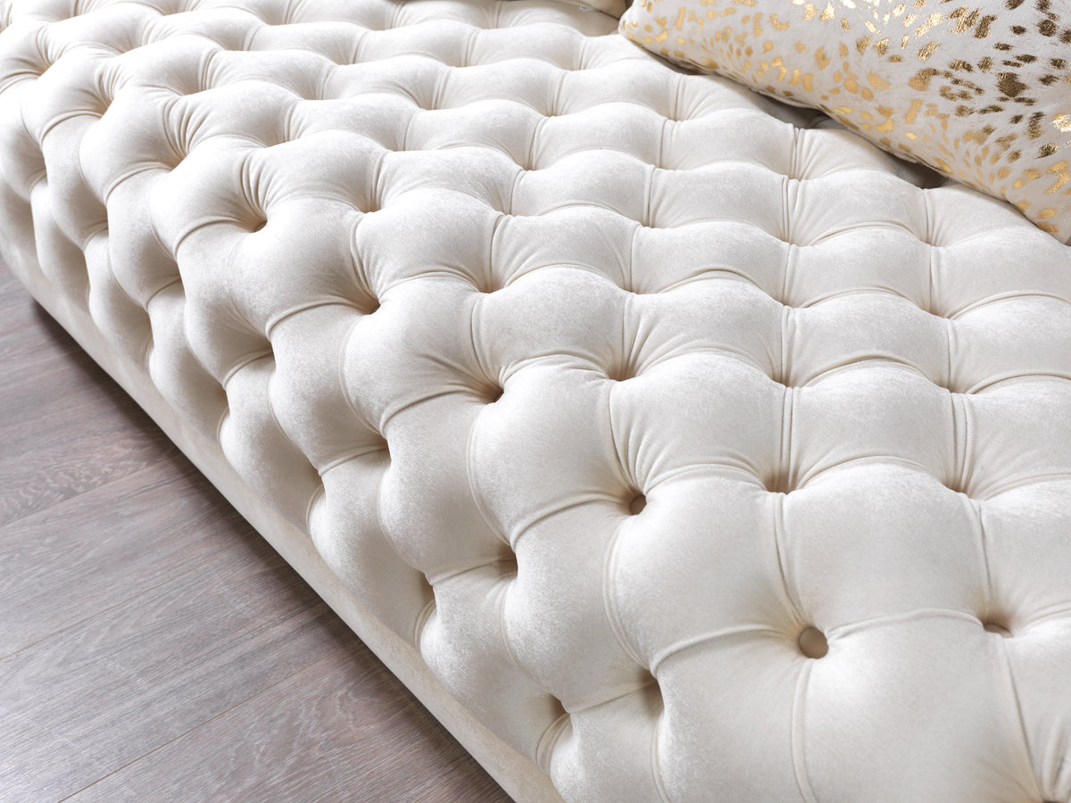 detailed view of sofa stitching and fabric