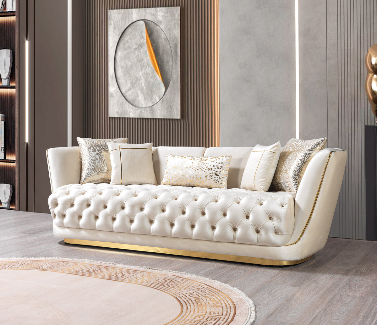 side view of Jenny Ivory Velvet Loveseat