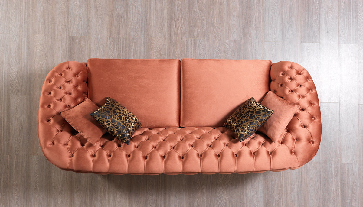 Main view of orange velvet sofa