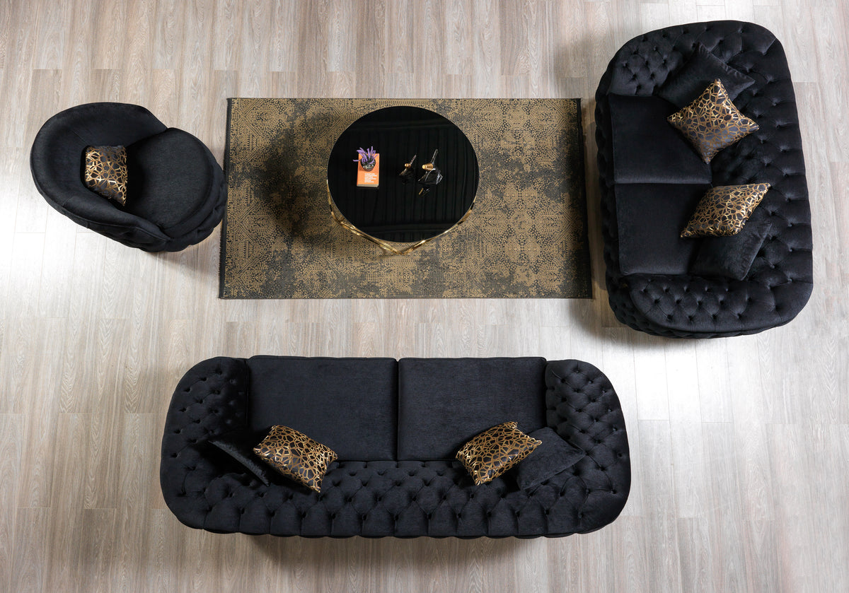 Close-up of black velvet fabric texture on Scarlett Chair seat