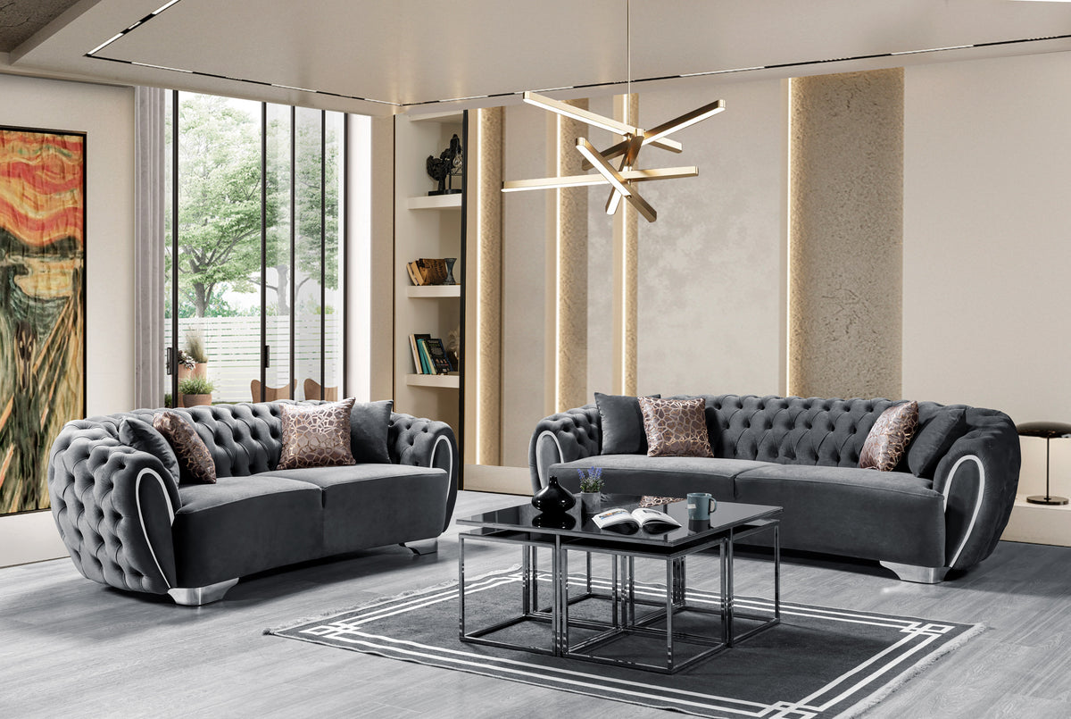 Chloe Gray Velvet Sofa side view