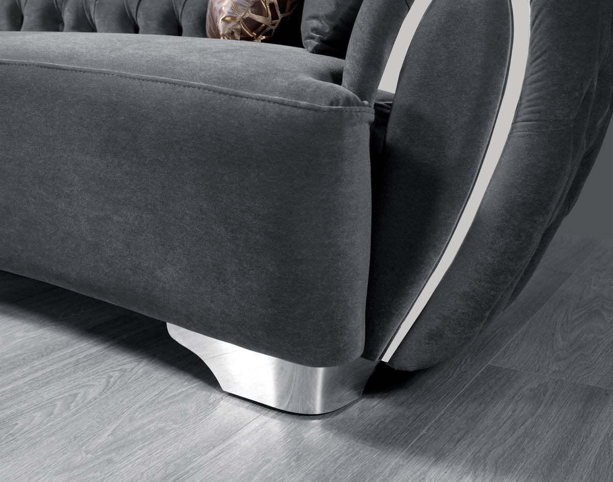 Chloe Gray Velvet Loveseat armrest detail