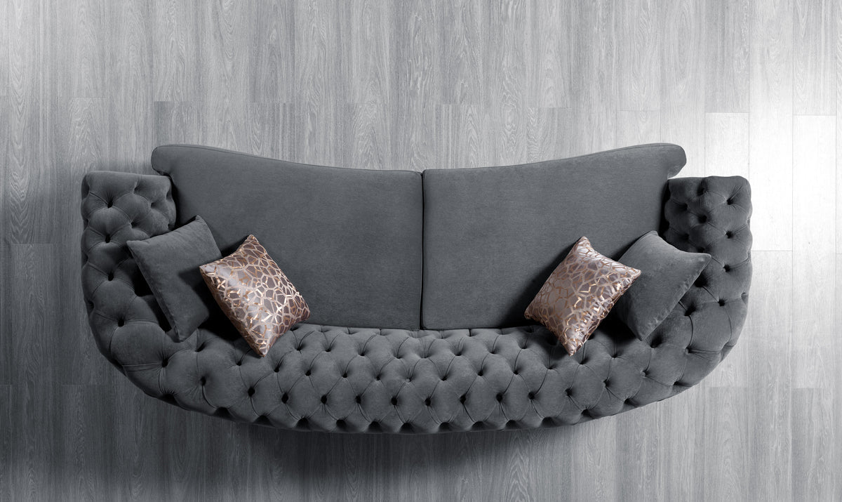 Chloe Gray Velvet Loveseat side profile