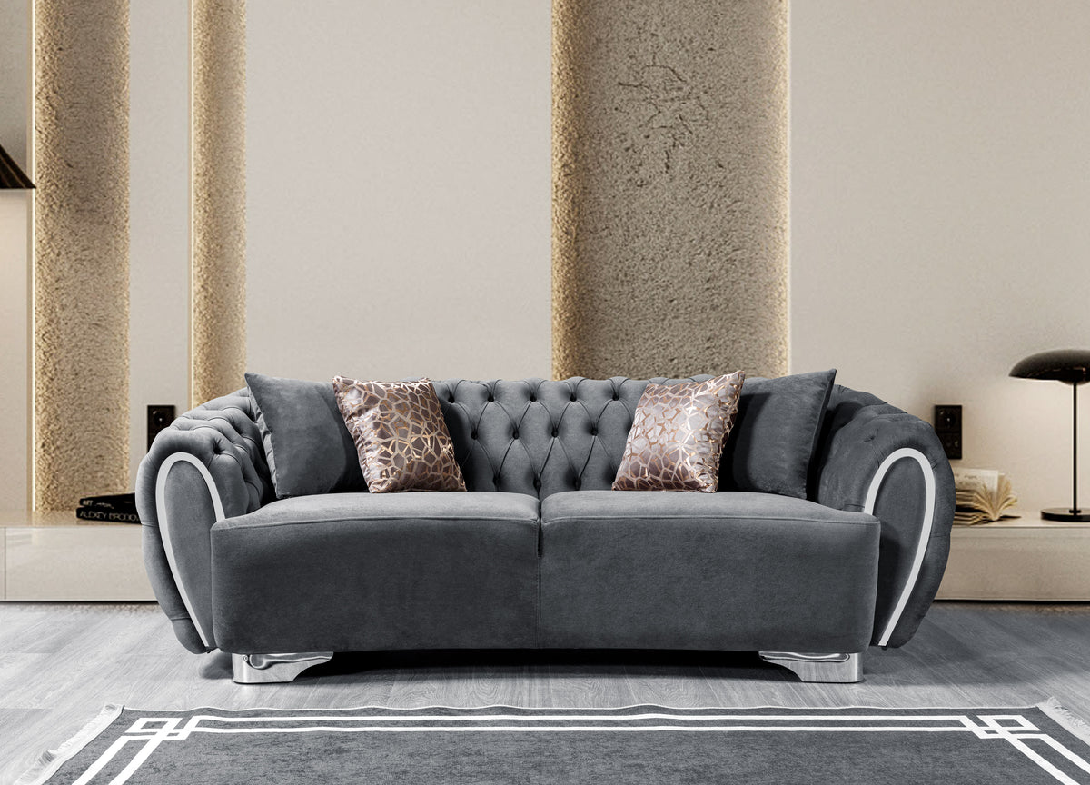 Chloe Gray Velvet Loveseat upholstery detail