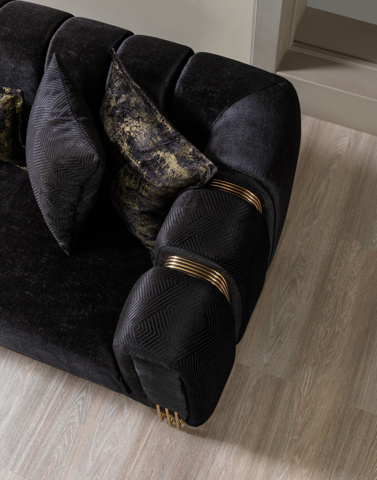 Main view of Ella Black velvet sofa set