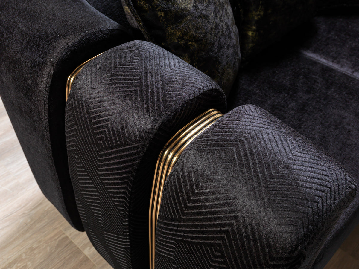 Fabric detail of Ella black velvet upholstery