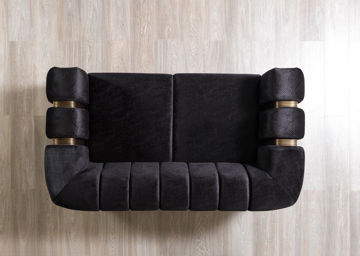 Full front view of sofa and loveseat set