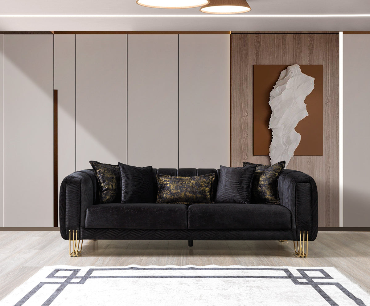 Ella Black Velvet Sofa and Loveseat main view