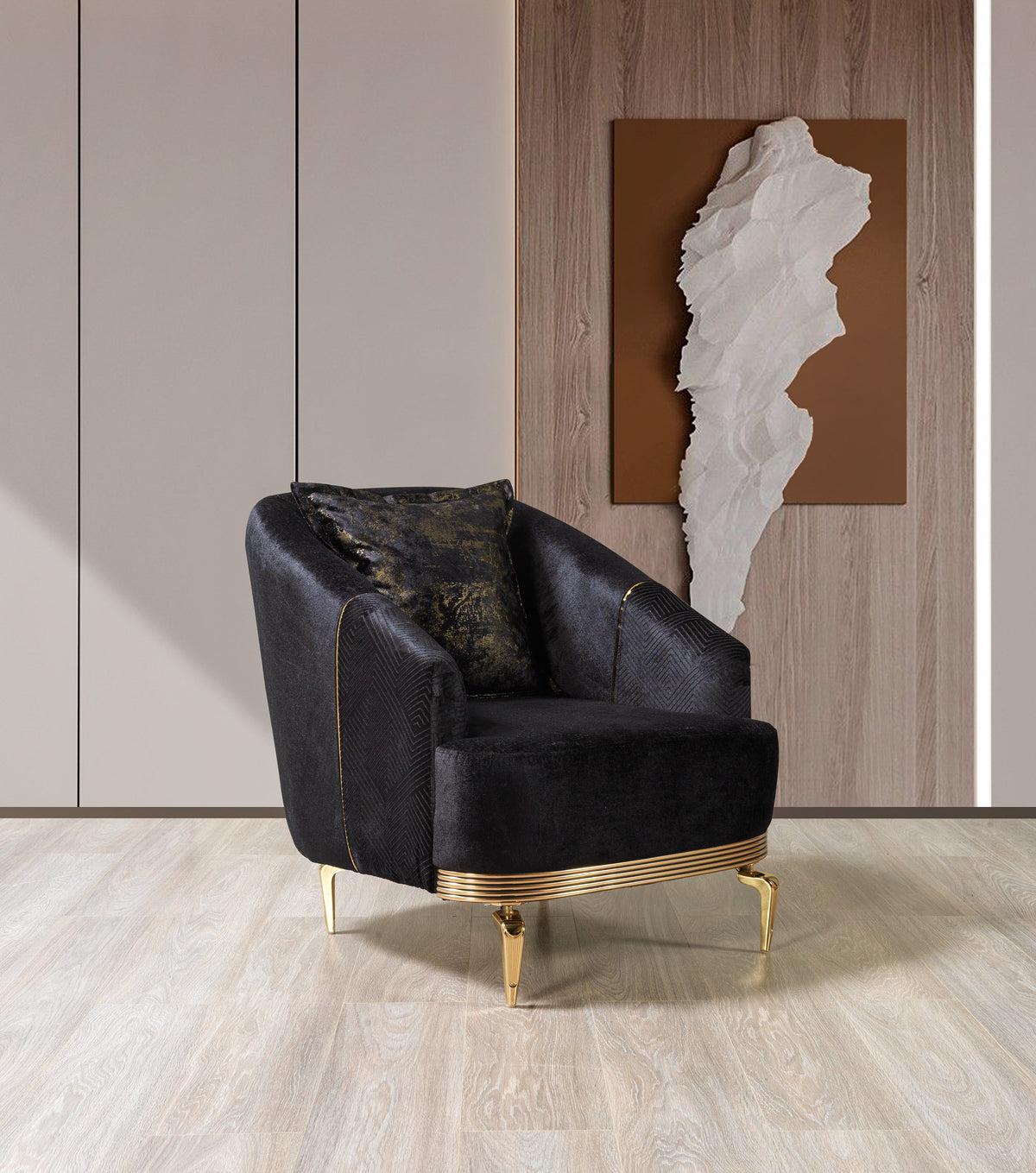 Ella Black Velvet Sofa and Loveseat set front view