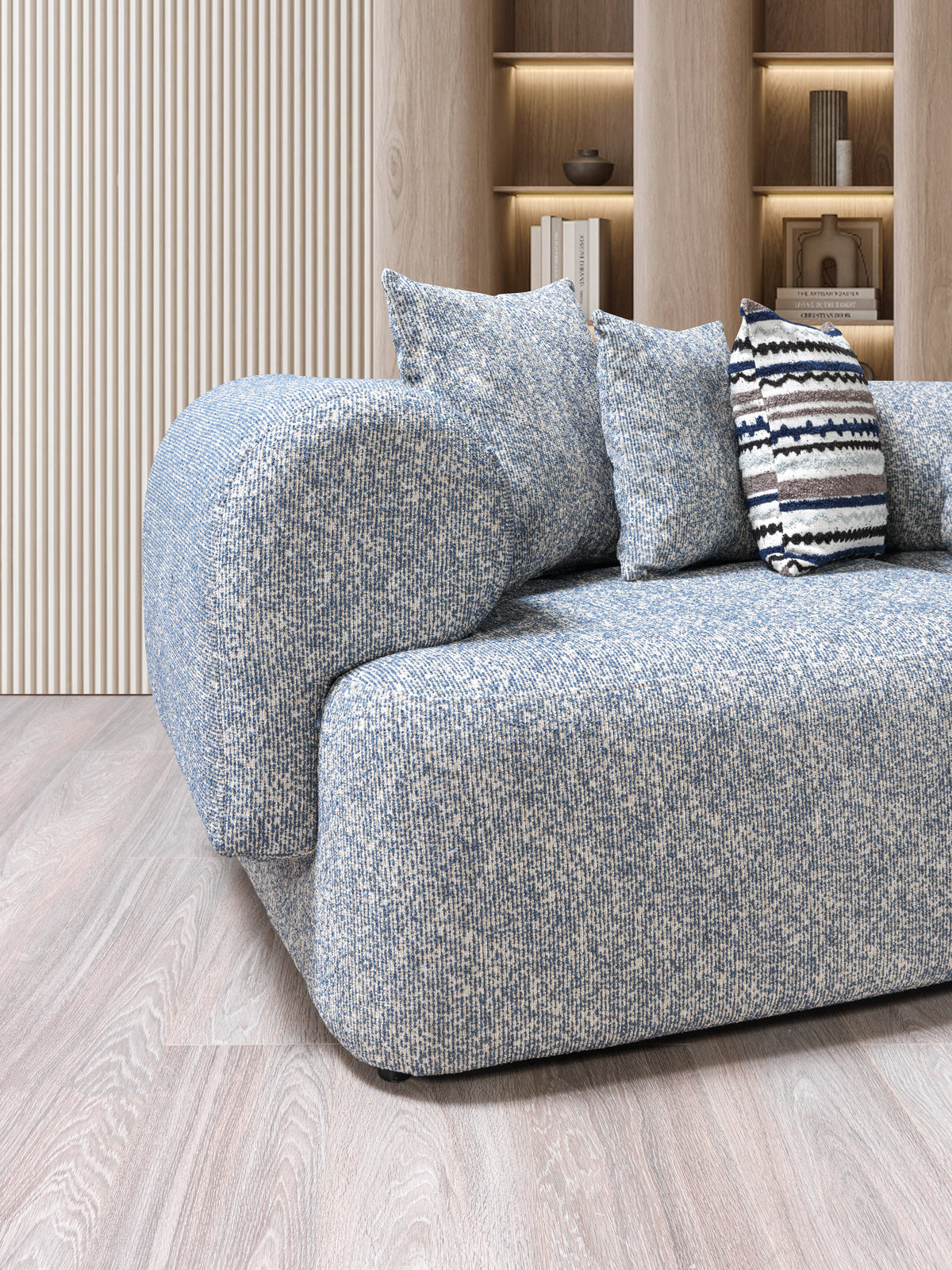 side view of curved sectional sofa