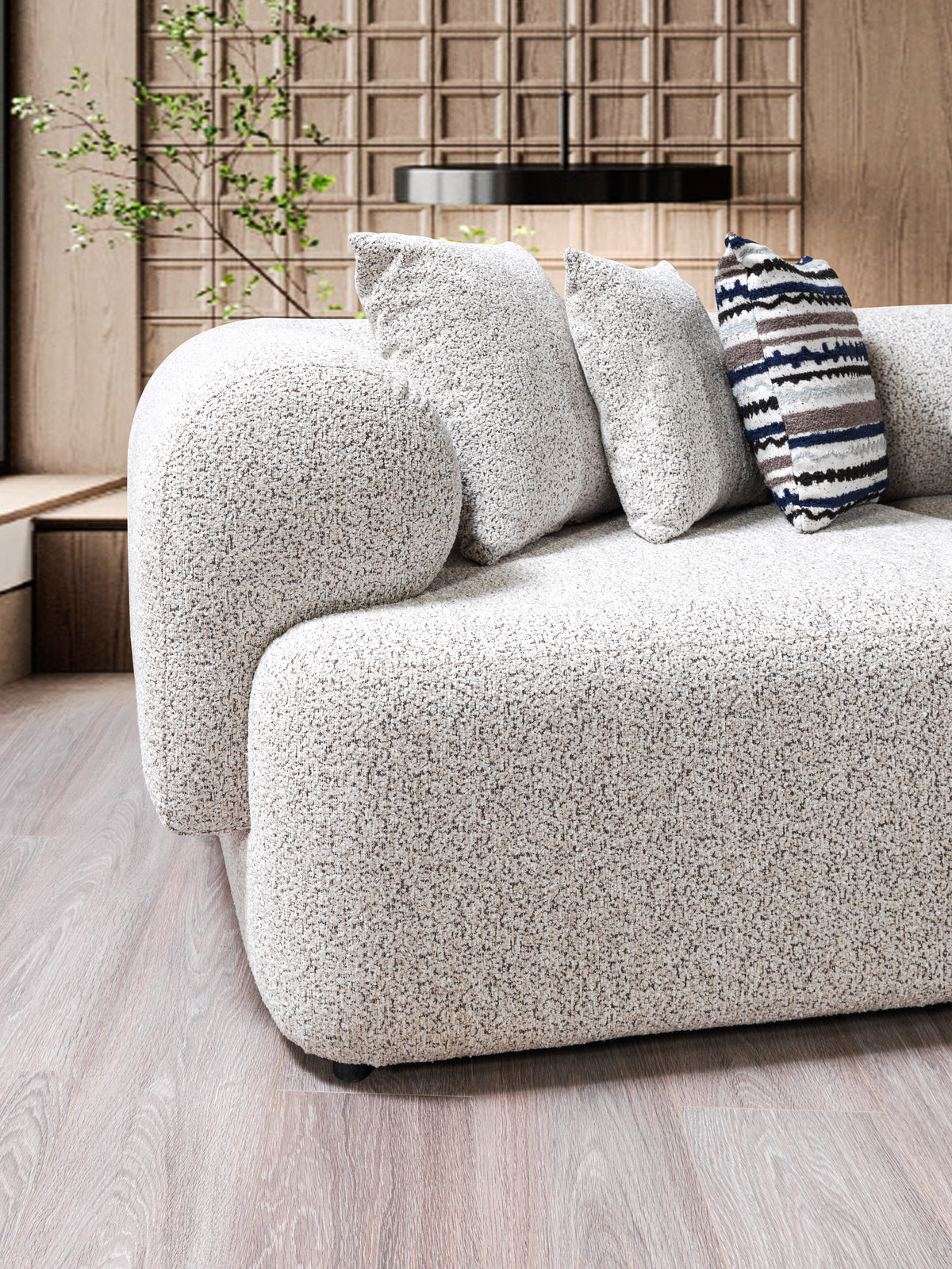 side view of Esmeralda Stone Boucle 3-Piece Curved Sectional sectional sofa