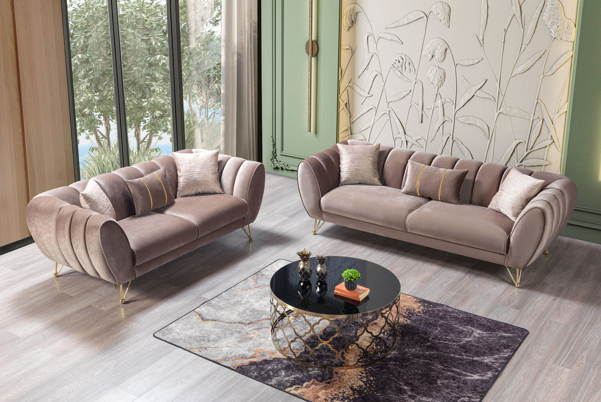 detail view of Bianka Coffee Velvet Sofa & Loveseat furniture