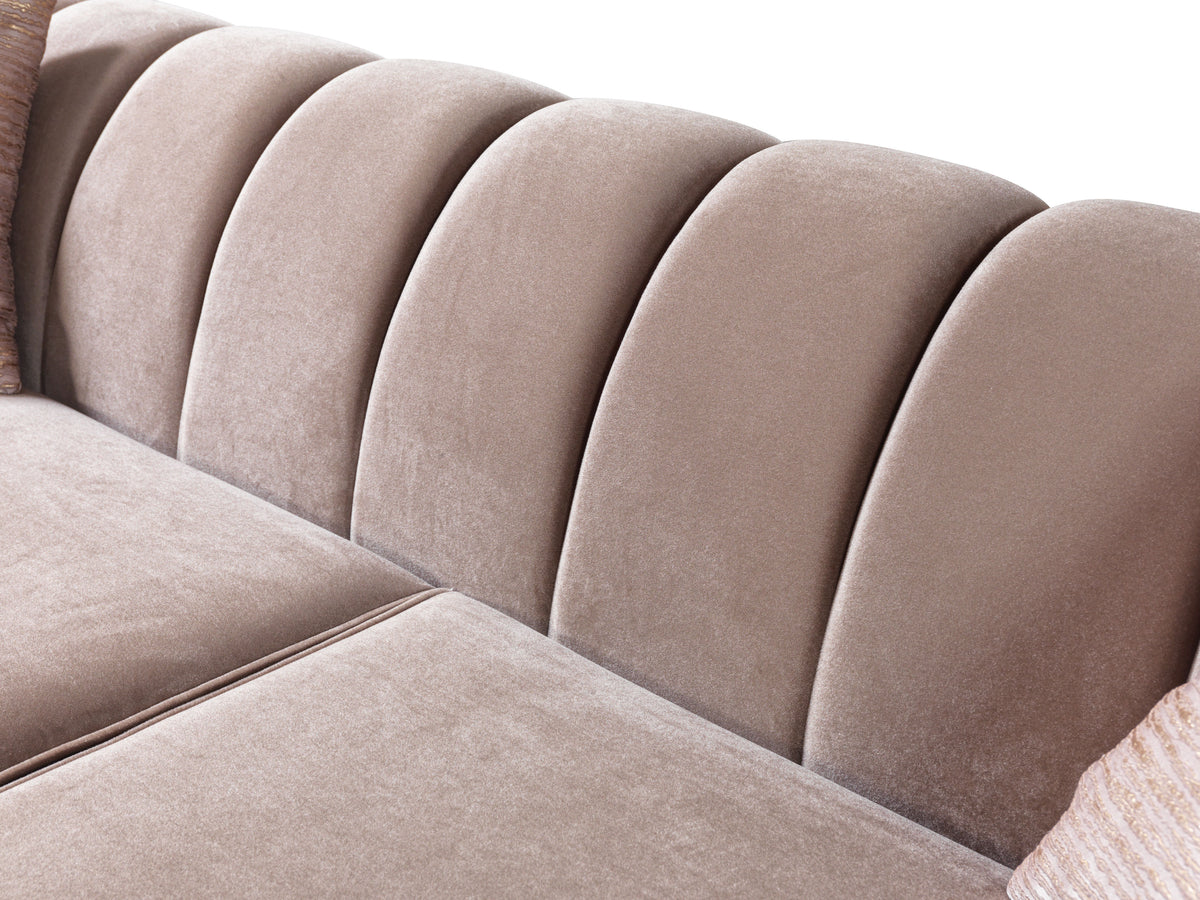 detail view of Bianka Coffee Velvet Sofa & Loveseat furniture