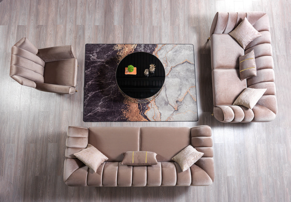 side view of Bianka Coffee Velvet Sofa & Loveseat furniture