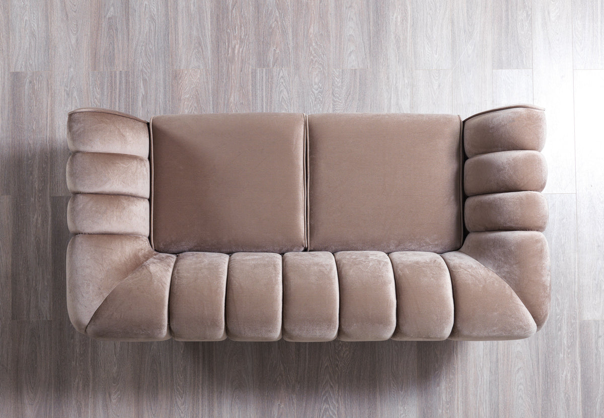 detail view of Bianka Coffee Velvet Sofa & Loveseat furniture