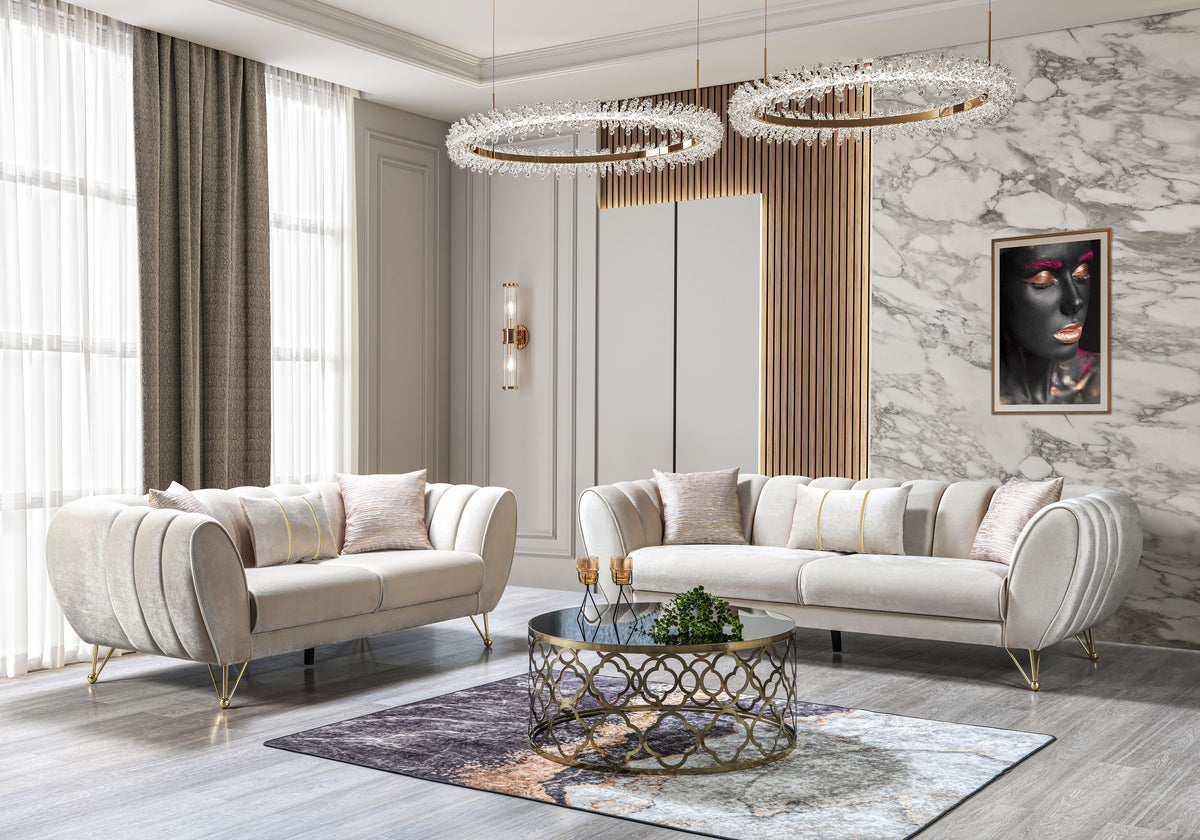Bianka Ivory Velvet Sofa side angle