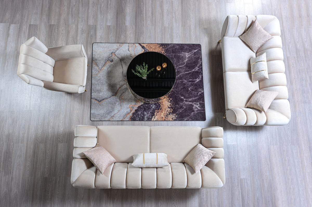 Side profile of sofa and loveseat