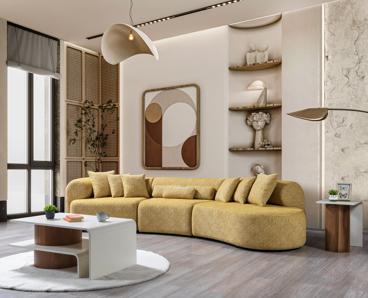 Esmeralda Mustard Boucle 3-Piece Curved Sectional sectional sofa side view