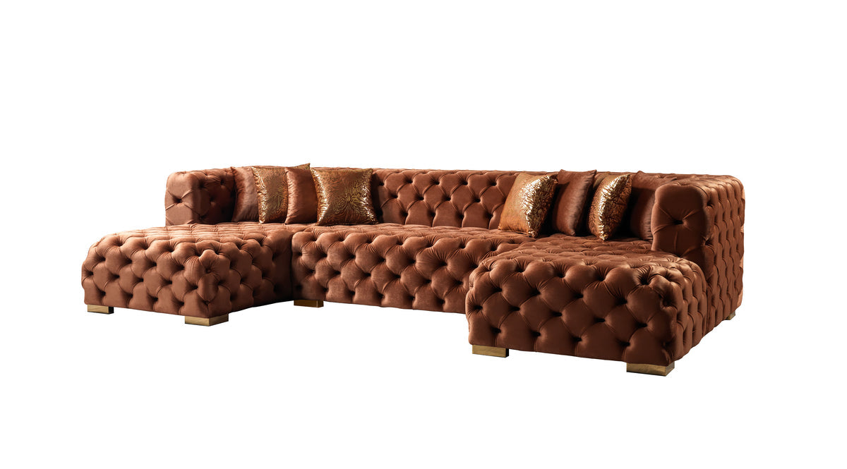 Seva Orange Velvet Double Chaise sectional in modern room